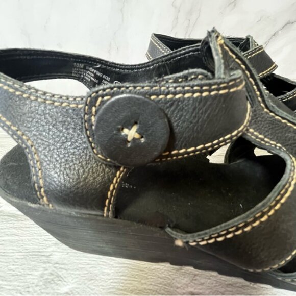 Aerosoles Women's Black Leather Shopping Bog Wedge Heel Platform Sandals - Picture 6 of 16